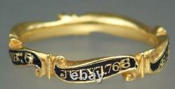 Fine Antique Georgian 22K Gold Enamel Mourning Ring SUSANNA BLACK 1768 Box 8.25