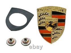 For Porsche 911 914 927 OES Hood Emblem Kit Red & Black Enamel on Gold