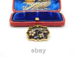 Forget Me Not Seed Pearl Black Enamel Mourning Hair 15ct Gold Brooch Antique