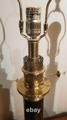 Frederick Cooper 33 Black Enamel Brass Pair Table Lamps Column Kerosene Style