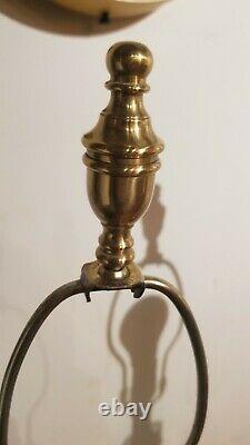 Frederick Cooper 33 Black Enamel Brass Pair Table Lamps Column Kerosene Style