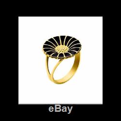 GEORG JENSEN Gilded Daisy Sterling Silver Ring w. Black Enamel. 18 mm. NEW