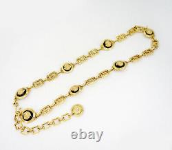 GIANNI VERSACE Medusa Black Enamel Necklace / Belt 37 inch long Gold Tone v1612