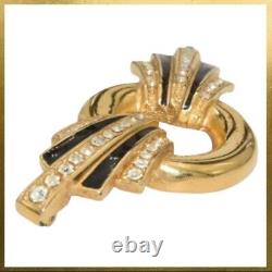GIVENCHY. Art Deco Style Gold Plated, Black Enamel & Swarovski Crystal Brooch
