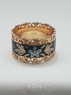 GUCCI ICON Blooms Band Ring 18ct Gold with Black Enamel RRP £1840