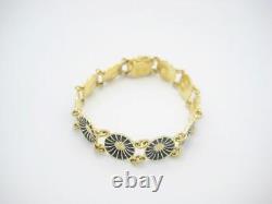 Georg Jensen Sterling & Gold Tone Black Enamel Daisy Flower Bracelet 6 1/2 A