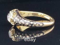 Georgian 14K Gold ROSE CUT DIAMOND RING BLACK SNAKE ENAMEL Foil Back Size 6
