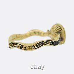 Georgian 1760s Black Enamel Amethyst Mourning Ring 18ct Yellow Gold