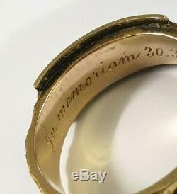 Georgian 1813 18ct Gold Ring Black Enamel & Pearl Mourning Hair Panels Size P