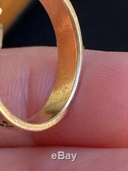 Georgian 18k Split Pearls Rose Cut Diamonds Black Enamel Gold Ring -uk Size Q/R