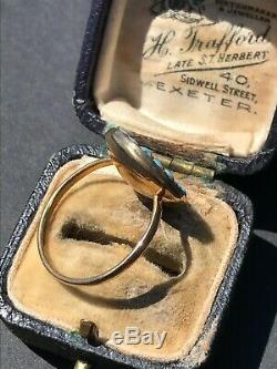 Georgian Black Enamel & Turquoise Tones Domed Back Yellow Gold Ring