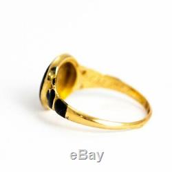 Georgian Black Enamel and Pearl 18 Carat Gold Locket Back Mourning Ring