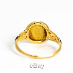 Georgian Black Enamel and Pearl 18 Carat Gold Locket Back Mourning Ring