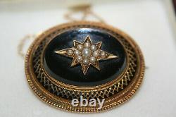 Georgian Gold, onyx, enamel & split pearl mourning brooch inscribed & hair lock