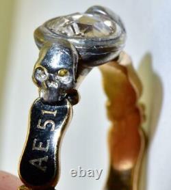 Georgian Memento Mori/Mourning Skulls 18k Gold, Diamond & black enamel ring c1760