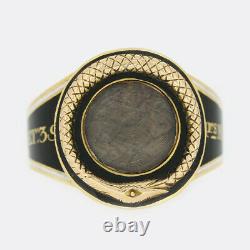 Georgian Mourning Ring Black Enamel Snake Ring 15ct Yellow Gold Perfect Condit