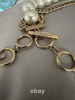 Givenchy 1980s Gold Plate Chain and Faux Pearl Vintage Statement Necklace