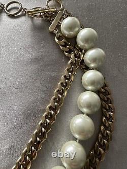 Givenchy 1980s Gold Plate Chain and Faux Pearl Vintage Statement Necklace