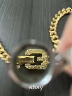 Givenchy Designer Logo Necklace Black Enamel Cuban Chain Link Gold Tone VTG