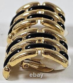Givenchy Earrings Clip On Gold Tone Black Enamel Vintage 1980's New York
