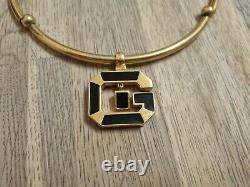 Givenchy Vintage 70s 80s Gold Black Enamel 4G Logo Mono Chunky Collar Necklace