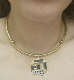 Givenchy Vintage 70s 80s Gold Black Enamel 4G Logo Mono Chunky Collar Necklace