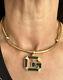 Givenchy Vintage G Logo Mono Gold/black Enamel Charm Articulated Collar Necklace