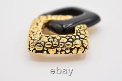Givenchy Vintage Pin Brooch Antiqued Gold Pebble Black Lucite Signed 80s BinAJ