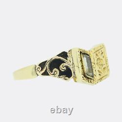 Gold Band Ring- Early Victorian Black Enamel Book Locket Mourning Ring 18ct Gold