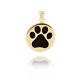 Gold Pet Dog Paw Print Black Enamel Medallion Pendant Necklace