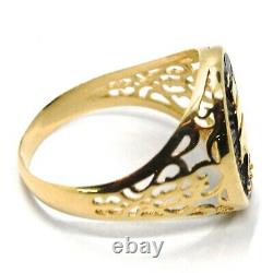 Gold Ring 750 18K, Yellow, Veliero, Ship, Milled And Perforated, Enamel Black