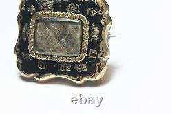 Gold front mourning brooch black enamel hair in memory