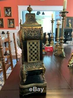 Gorgeous Antique Gold & Black Enamel French Boulle Clock On a Shelf Works