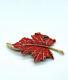 Great Vtg Crown Trifari Gold Tone Red Black Enamel Ladybug Leaf Brooch Pin