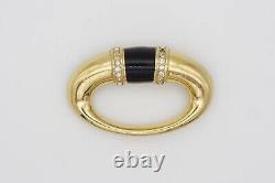 Grosse for Dior 1980s Vintage Oval Enamel Black Crystals Brooch, Gold Plated