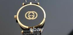 Gucci 2000M Gents Gold Plated Black Enamel Stack Watch with Black Dial. Gucci Box