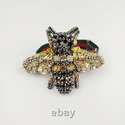 Gucci Black/Gold Crystal Bee Bracelet withTiger Head and GRG Elastic Band 515833