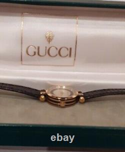 Gucci Stack Ladies G/Plated Watch with Black Enamel Case & Gucci Box. Swiss Made