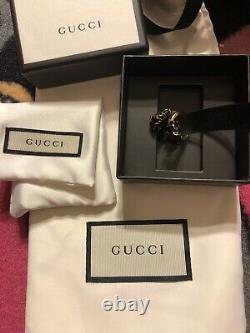 Gucci Tiger Head Ring Black Enamel Crystal 10 NWOT Dustbag, Gift Box Gold Auth