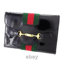 Gucci Wallet Purse Trifold Black Gold Woman unisex Authentic Used T3356
