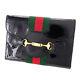 Gucci Wallet Purse Trifold Black Gold Woman Unisex Authentic Used T3356