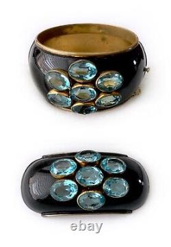 HALF-OFF PRICE Rare Early Schiaparelli Set Black Enamel & Aqua Crystals