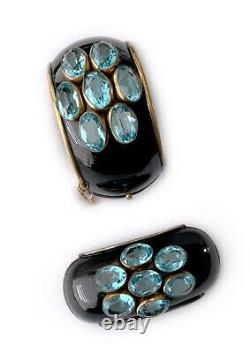 HALF-OFF PRICE Rare Early Schiaparelli Set Black Enamel & Aqua Crystals