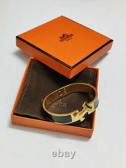 HERMES 18K Gold Enamel Bracelet Classic Clic Clac H Bangle Black PM New