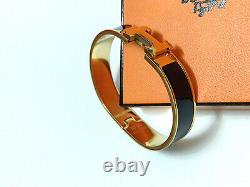 HERMES 18K Gold Enamel Bracelet Classic Clic Clac H Bangle Black PM New