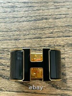 HERMES CLIC CLAC XL Bracelet GOLD AND BLACK ENAMEL H LIMITED EDITION WOW