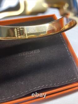 HERMES Clic H Bangle Bracelet Black Enamel Gold Plated Metal with Box Authentic