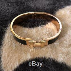 HERMES Enamel H BANGLE CLIC CLAC H Black x Gold Narrow Enamel Bracelet 2.48