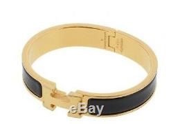 HERMES Enamel H BANGLE CLIC CLAC H Black x Gold Narrow Enamel Bracelet 2.48
