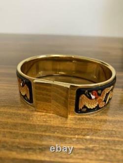 HERMES Vintage Enamel Cloisonne Sparrow Bracelet Bangle Black / Gold